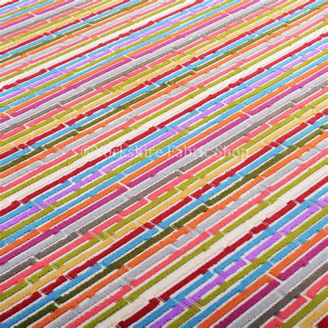 Multi Coloured Geometric Line Striped Designer Pattern Soft Velvet