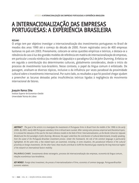 Pdf A Internacionaliza O Das Empresas Portuguesas A Experi Ncia