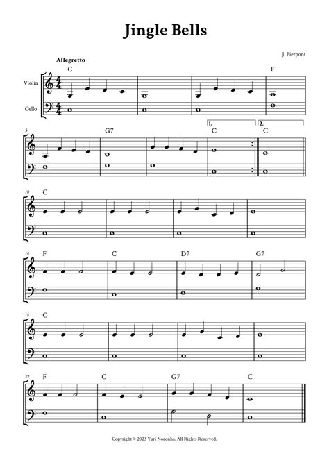 Jingle Bells Violin And Cello C Major Arr Yuri Noronha Sheet