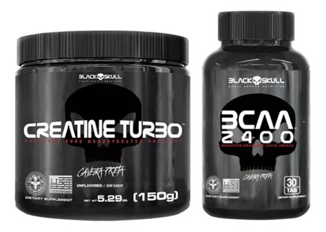 Kit Bcaa 2400 Creatina Turbo 150g Black Skull Sabor Sem Sabor