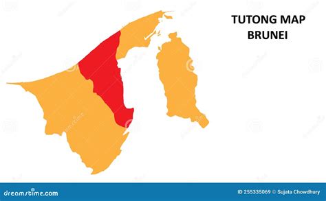 Tutong State And Regions Map Highlighted On Brunei Map Stock Vector