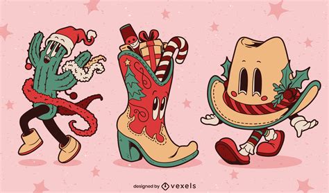 Christmas Cowboy Characters Set Vector Download