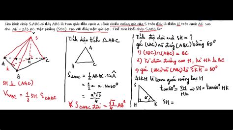 Thể tích khối chóp SABC Hình chiếu vuông góc của S là điểm H Góc giữa