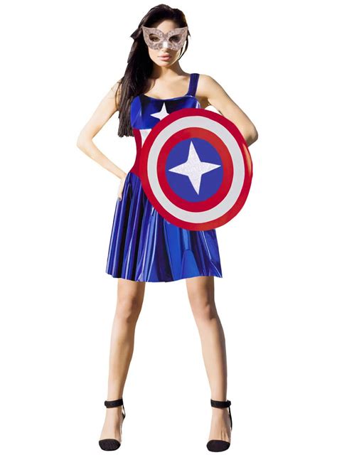 Metallic Blue Superhero Costume Dress Womens Captain America Costume