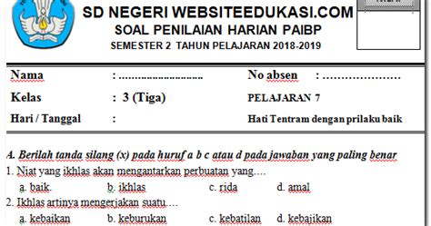 Soal Ph Uh Pai Kelas Semester K Revisi Belajar Classic