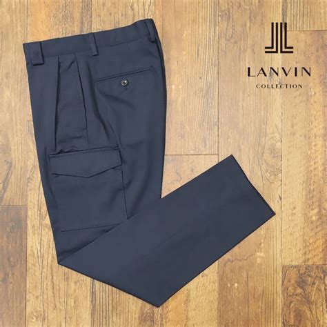 【未使用】1円 春夏 Lanvin Collection 46サイズ 美脚カーゴ パンツ ストレッチ ツイル 無地 ワンタック 上品 日本製