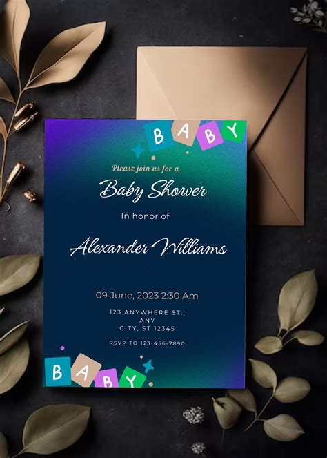 Blue Baby Shower Invitation Card Template, Digital Baby Shower Card ...