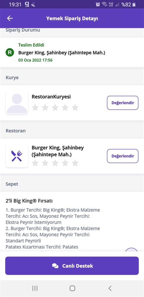 Getir Ve Burger King Siparişi Şikayetvar