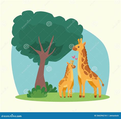 Giraffes Mom And Baby Stock Vector Illustration Of Funny