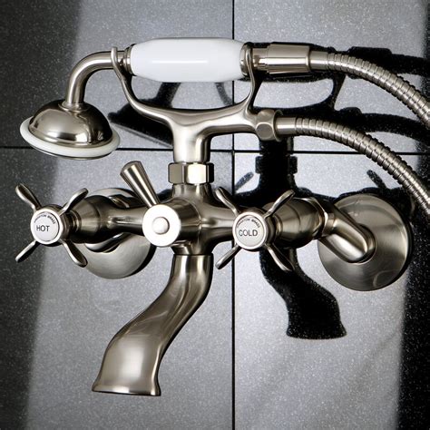 Kingston Brass Essex Double Handle Wall Mounted Clawfoot Tub Faucet With Diverter And Handshower