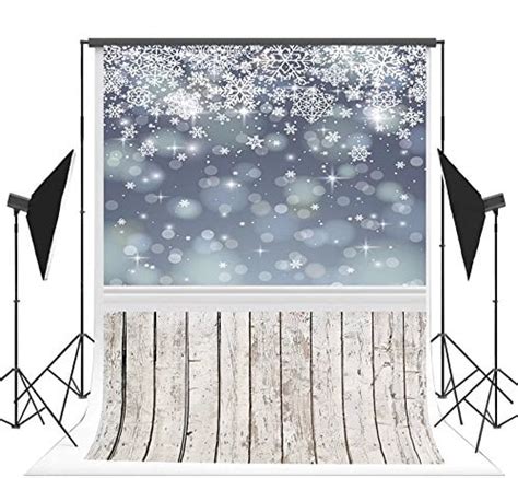 Mohome 5x7ft White Snowflake Photography Backdrops Christmas Wood Floor