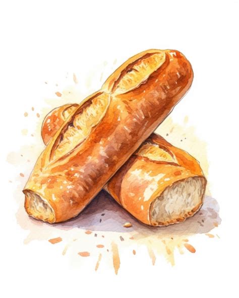 Una Pintura De Acuarela De Un Pan Baguette Foto Premium