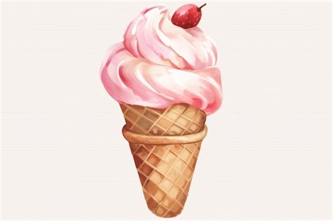 Premium Photo There Is A Pink Ice Cream Cone With A Cherry On Top