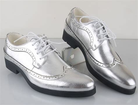 New Classic Mens Silver Leather Lace Up Shoes Fashion Leisure Business