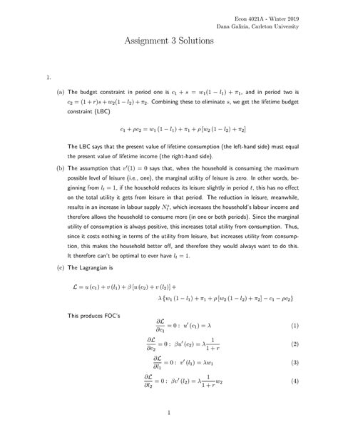 2019 F Econ 4021 Assign 3 Sol Advanced Macroeconomic Theory Econ 4021