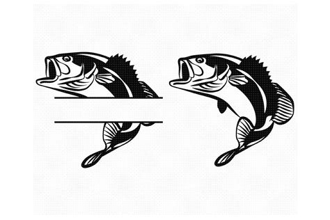 Bass Fishing Split Frame Monogram SVG Graphic By CrafterOks Creative