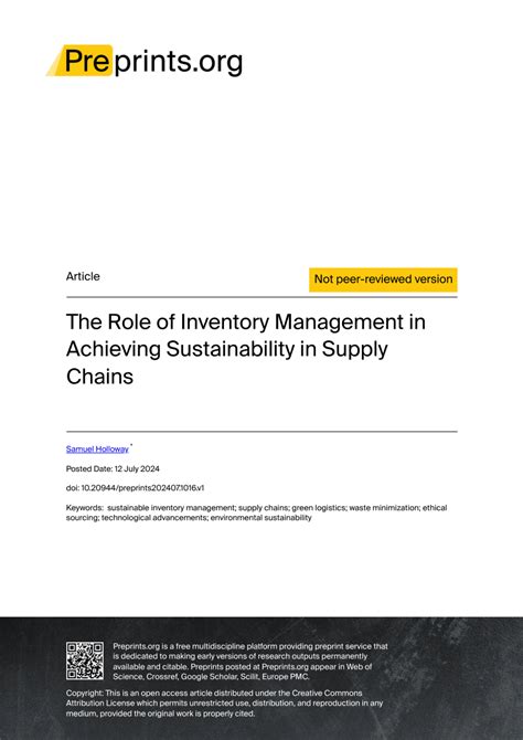 PDF The Role Of Inventory Management In Achieving Sustainability In