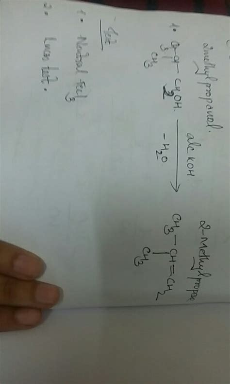 convert :- 1 2-Methylpropene from 2-methylpropanol give tests to ...