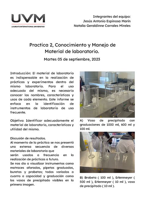 Reporte 2 Química Básica Practica 2 Conocimiento Y Manejo De