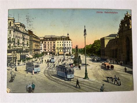 AK Zürich Bahnhofplatz mit Tram belebt um 1912 gelaufen Kaufen auf