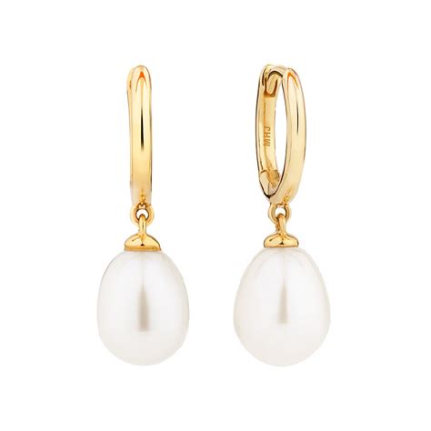 Hoop Earrings With Cultured Freshwater Pearls In 10kt Yellow Gold