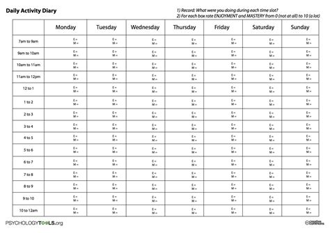 Behavioral Activation Worksheet ~ Free Math Problems