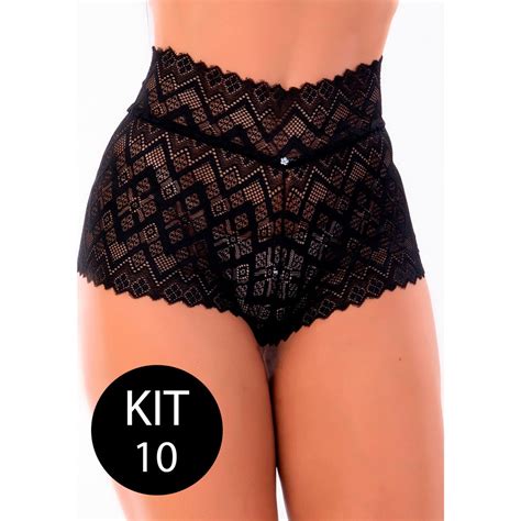 Kit 10 Calcinha Lacradora Lingerie Alta Fita Trançada Submarino