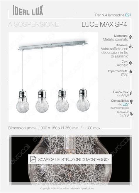 Acquista Ideal Lux Luce Max SP4 Lampadario In Metallo Con