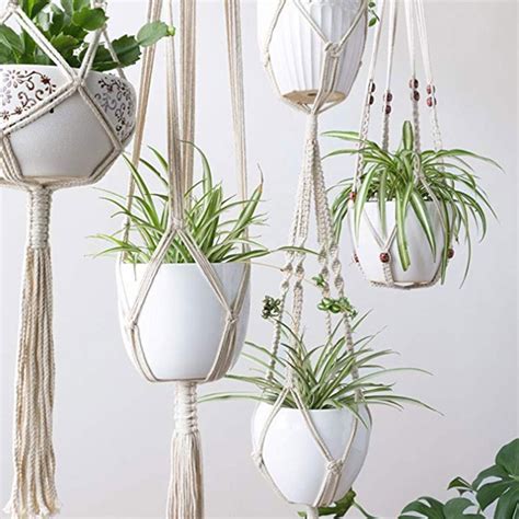 1 Set Macrame Planters Hanging Cotton Rope Flower Pots Holder Etsy