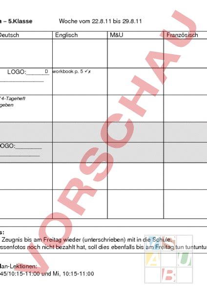 Arbeitsblatt Wochenplan Klasse Administration Methodik Lehr