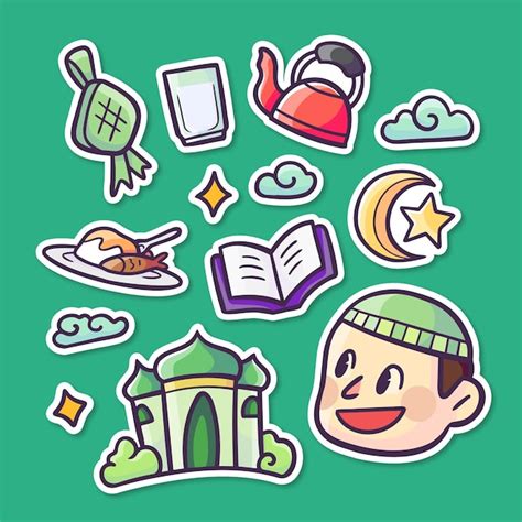 Premium Vector Hand Drawn Ramadan Stickers Pack