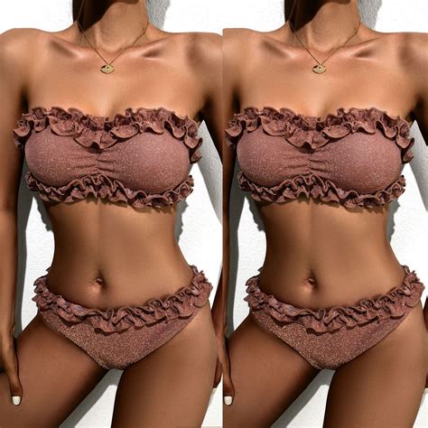 IDALL Bikini Sets Bathing Suit Women Sequins Bandage Bikini Set Push Up