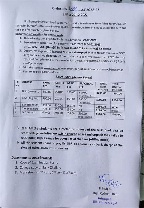 Notice Regarding Form Fill Up Of U G 3rd Sem Arrear Betterment