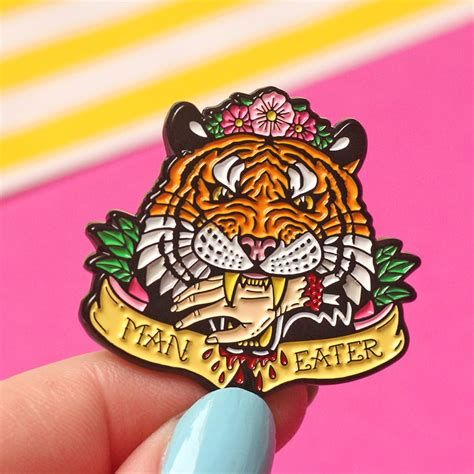 'Man Eater' tiger enamel pin - tiger king - flower crown - exotic tiger ...