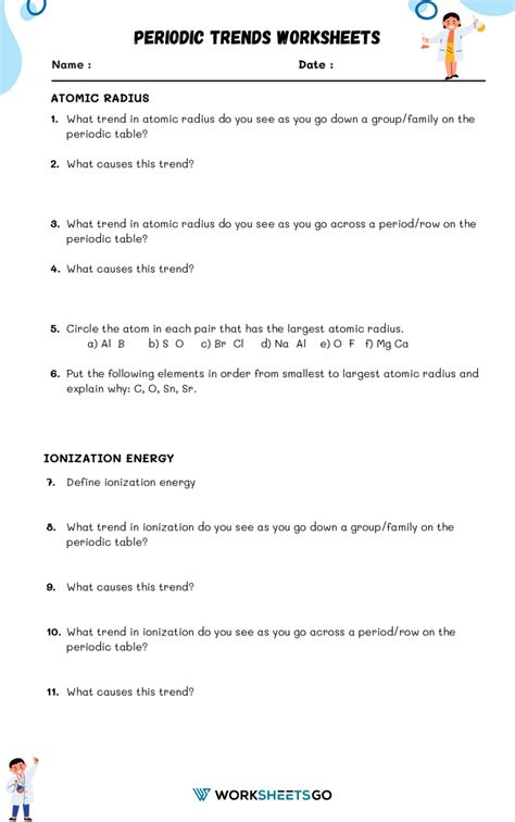 Periodic Table Trends Worksheet Cabinets Matttroy