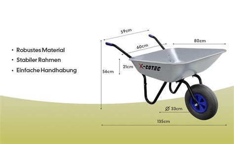 X COTEC Schubkarre Schubkarren Garten 65L Bis 150kg Transportkarre