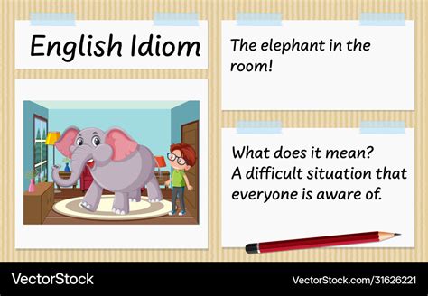 English idiom elephant in room template Royalty Free Vector