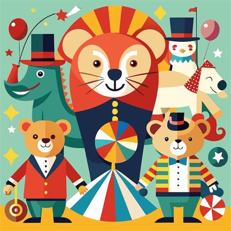 Circus Animals Bear Lion Elephant Clown | Premium AI-generated image