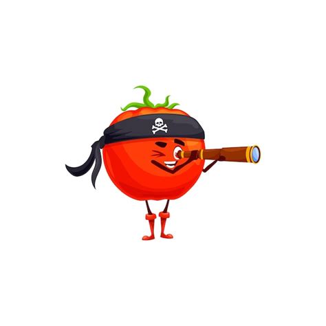 Tomate Mignonne De Pirate Dans Le Bandana Avec Le Jolly Roger Regardant