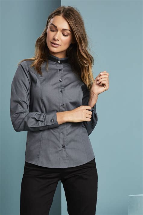 Womens Banded Collar Shirt Grey Simon Jersey