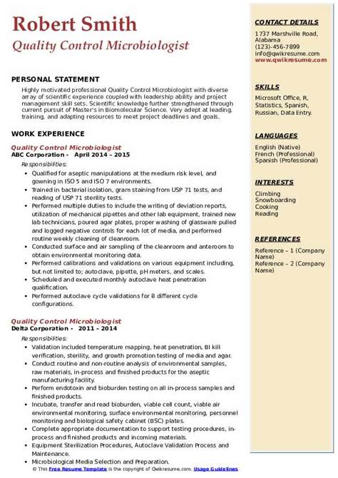 Microbiologist Resume Sample