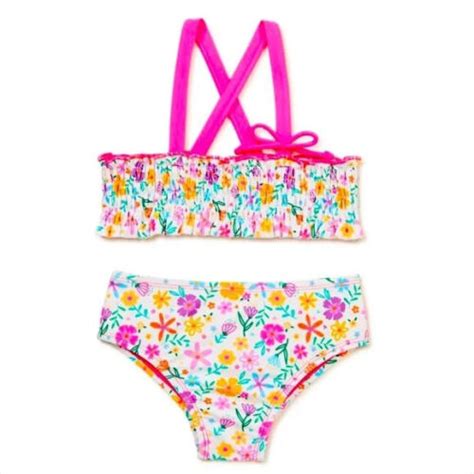 Nwt Girls Shelloha Floral Bikini Swimsuit Pc White Florial Multi Upf