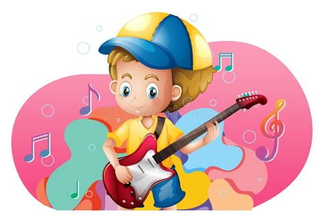 Cute Boy Playing Guitar Cartoon Stock Vector Illustration Of Boys