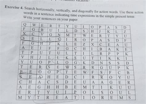 Exercise 4 Search Horizontally Vertically And Diagonally For Action