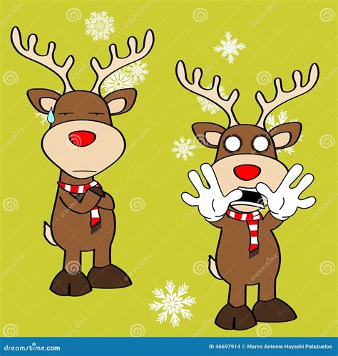 Funny Reindeer Xmas Cartoon Emotions Set5 Stock Vector - Image: 46697914