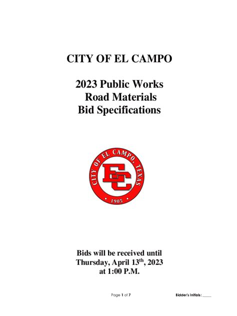 Fillable Online Invitation To Bid Notice To Bidders The City Of El