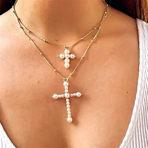 Pearl Cross Necklace Etsy