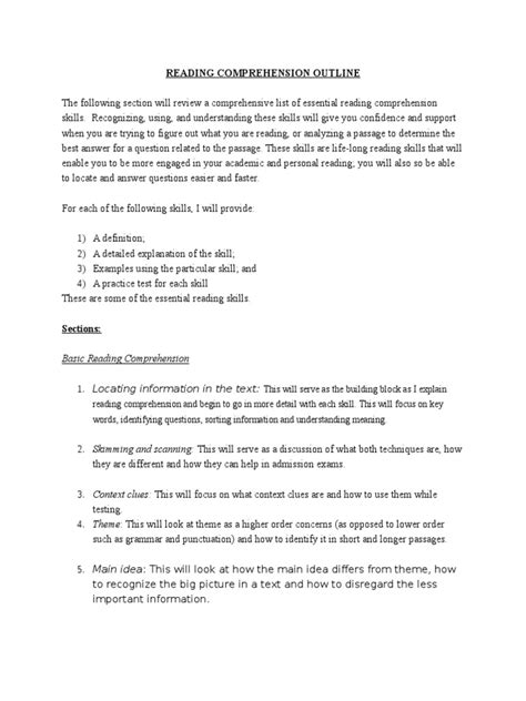 Reading Comprehension Outline 3 2 Pdf Reading Comprehension Poetry