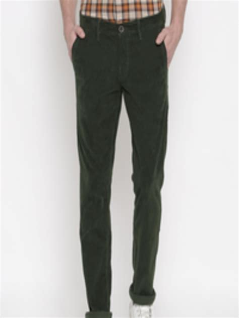 Buy Allen Solly Men Olive Green Smart Slim Fit Solid Regular Trousers