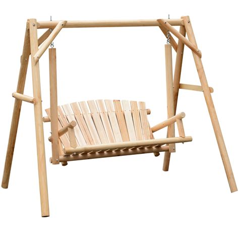 Outsunny Wooden Swing Bench, Garden Swing Chair, Natural - Walmart.com